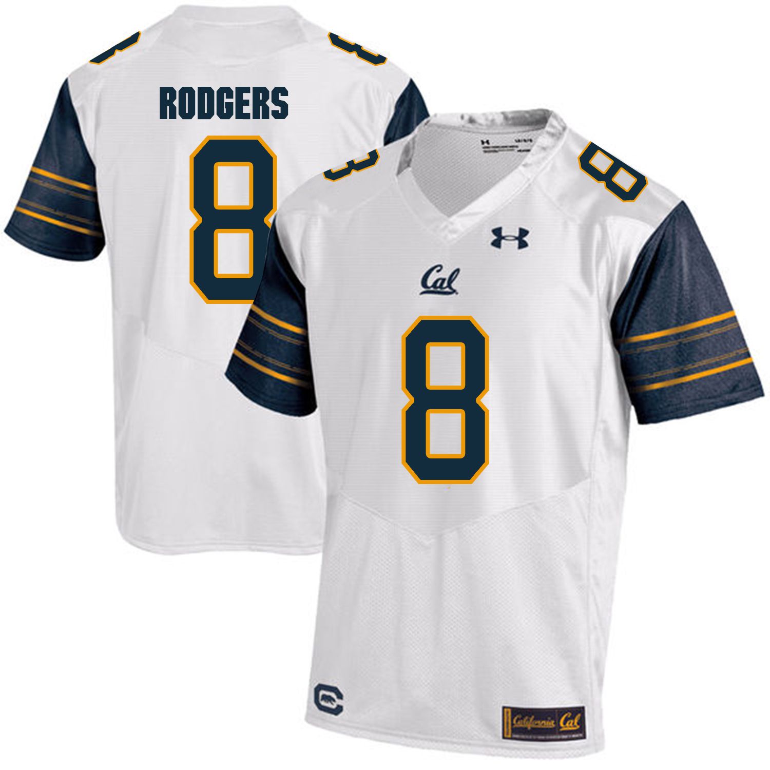 Men California Golden Bears #8 Aaron Rodgers White Customized NCAA Jerseys1->customized ncaa jersey->Custom Jersey